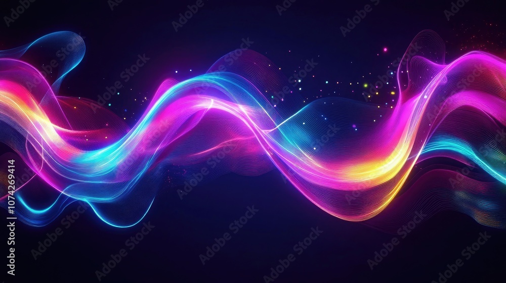 Poster dynamic neon light motion flowing glowing lines abstract futuristic design minimalist modern 3d effe