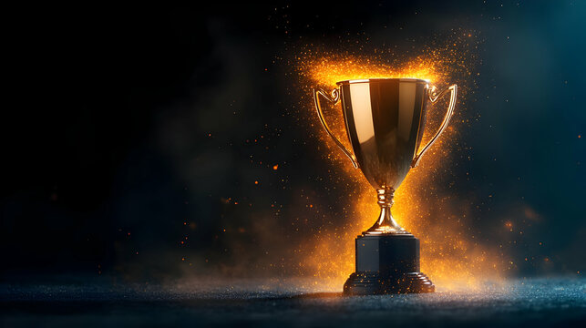 A shining golden trophy on a dark background, symbolizing achievement and victory in sports competitions.
