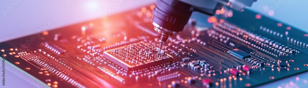 Poster close-up of a technician working on a circuit board system.