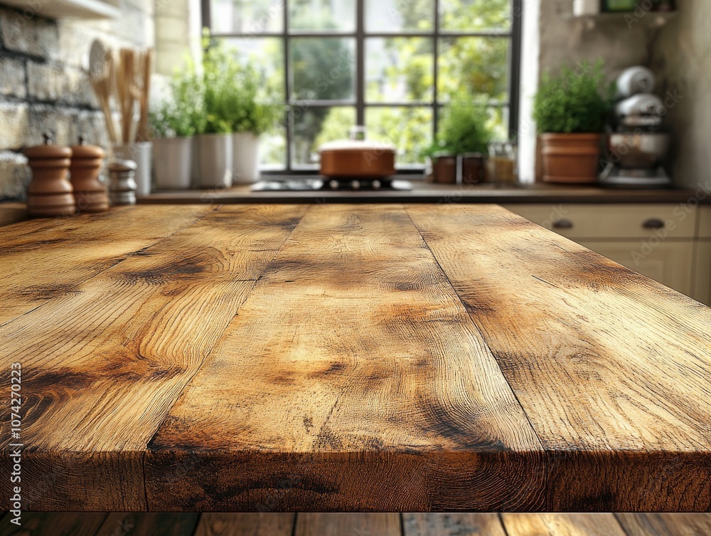Poster wooden table top with blur background. perfect for showcasing products or creating a rustic scene.