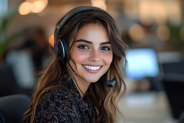 Smiling Office Worker with Headset Ready to Help