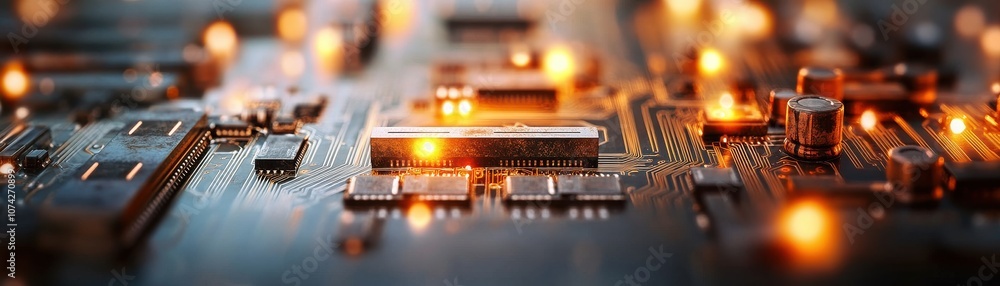 Poster close-up view of a circuit board with glowing components.