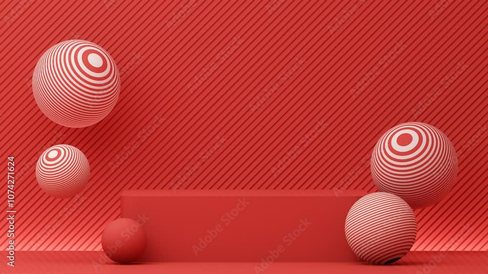Poster video geometric shape podium for product display or cosmetics. 4k 3d rendering looping video on red 