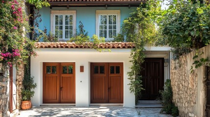 Mediterranean House with Double Garage Doors