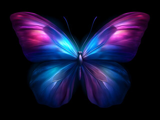 Fototapeta premium A vibrant butterfly with stunning blue and pink wings against a dark background, symbolizing beauty and transformation.