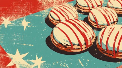 Retro illustration of a scrumptious holiday cookie drizzled with creamy white chocolate