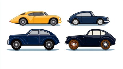 Obraz premium Classic Car Collection Vintage Automobiles Retro Coupe Classic Design Transportation Illustration
