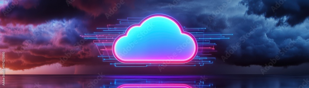 Poster digital cloud icon representing data storage and connectivity.