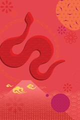 Year of Snake, 2025, vector design poster banner in red