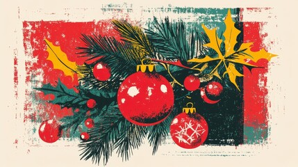 Retro illustration of a festive holiday arrangement