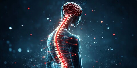 3D rendering human figure brain center standing their Amyotrophic Lateral Sclerosis (ALS)