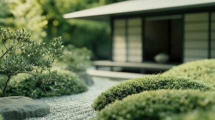 Obraz premium Explore a Tranquil Garden Pathway Leading to a Serene House with a Modern Design