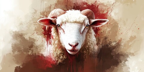 Digital art piece that features closeup sheep  Lamb Slain The Sacrificed