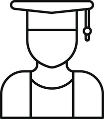Line drawing of a graduate student wearing a graduation cap, symbolizing academic success and the completion of studies