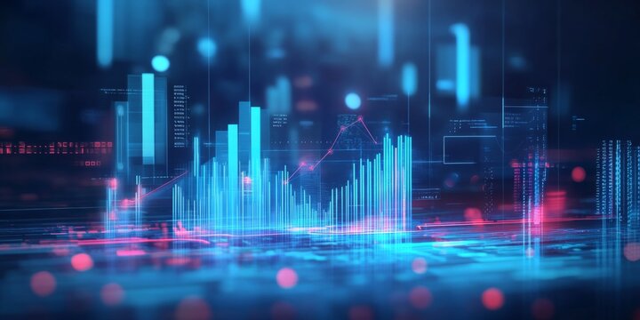 Digital illustration cityscape night background dark blue futuristic Financial Data Chart