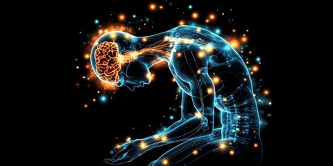 Digital illustration human figure dark background appears to Central Pain Syndrome