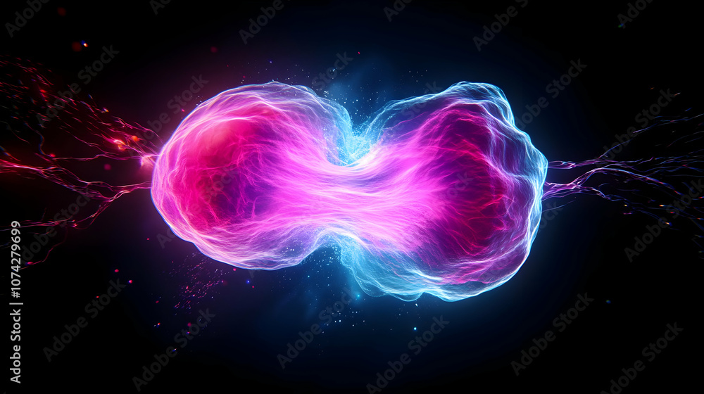 Poster dynamic and vibrant representation of energy waves merging in a colorful explosion of light and move