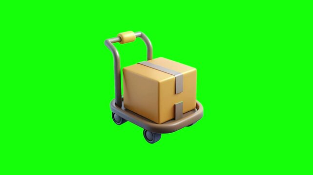 A box on a troly green screen animation motion graphic with chroma key clip template 4k Background. Easy removed green screen. High resolution. Ultra High Definition, 4k video.