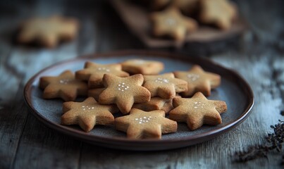 Naklejka premium Star-Shaped Cookies on Plate, Close Up - Delicious, Sweet, Homemade, Treat, Dessert