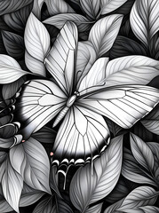 butterfly with its wings spread wide, resting on the leaves of an iridescent plant