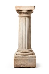 Naklejka premium A small architectural antique stone pillar column with pedestal architecture white background courthouse.