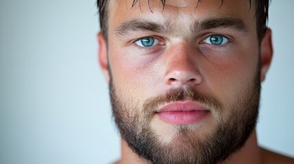 Obraz premium Handsome Man Portrait Blue Eyes Beard Close Up Face