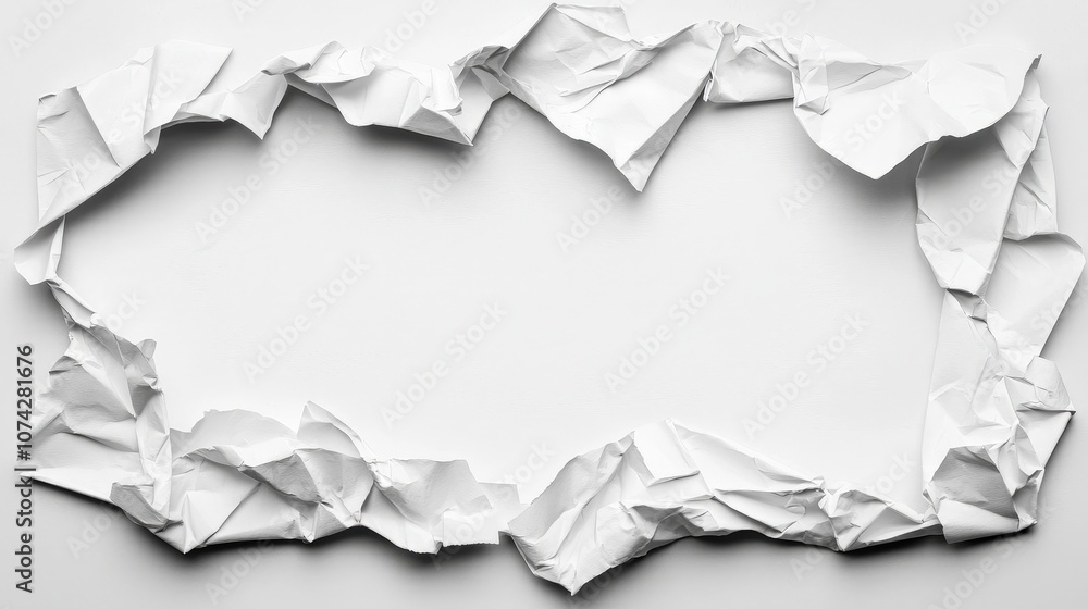 Poster crumpled white paper frame blank space for text abstract texture design element