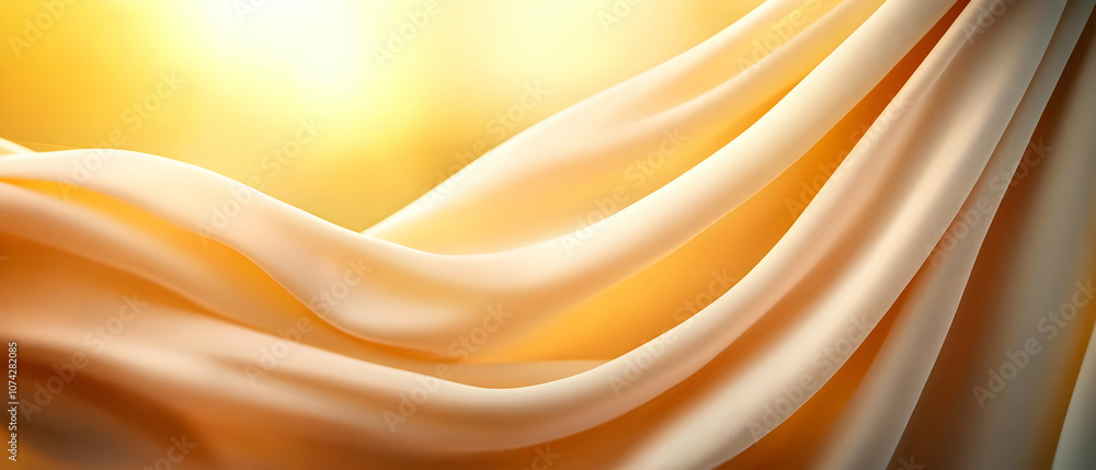 Poster soft golden fabric draping elegantly, capturing the essence of warmth and light for artistic and des