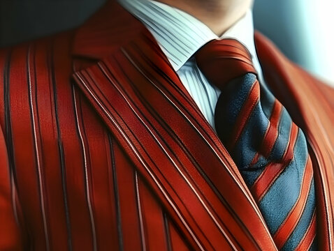 Stylish close-up of a businessman in a vibrant striped suit and chic tie, exuding confidence and professionalism.