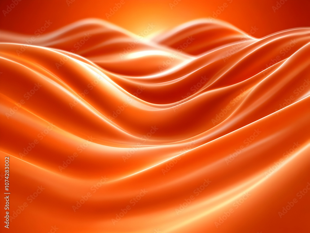 Poster vibrant orange waves with a silky texture, creating a mesmerizing abstract visual effect under soft 