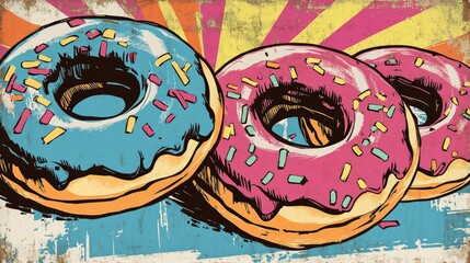 Retro illustration of delicious donuts for coloring fun
