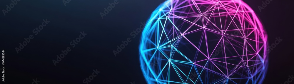 Poster futuristic digital globe with neon networking connections.
