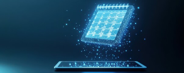 Futuristic digital calendar interface on a smartphone.