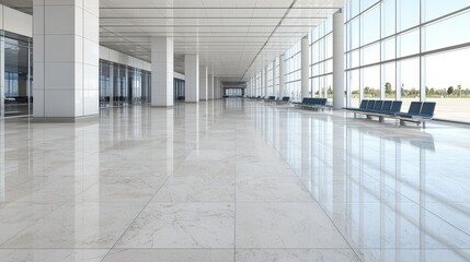 Obraz premium Modern Airport Terminal Interior Design with Polished Marble Floor and Large Windows