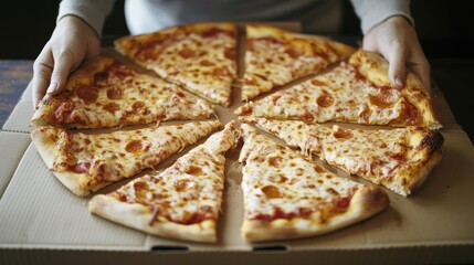 Person holding a slice of pepperoni pizza