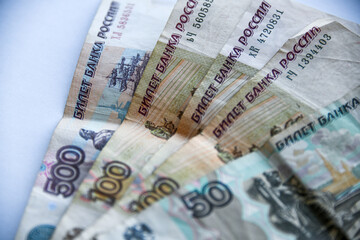 ruble banknotes and coins