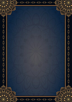 Classic frame of a golden mandala on a black background