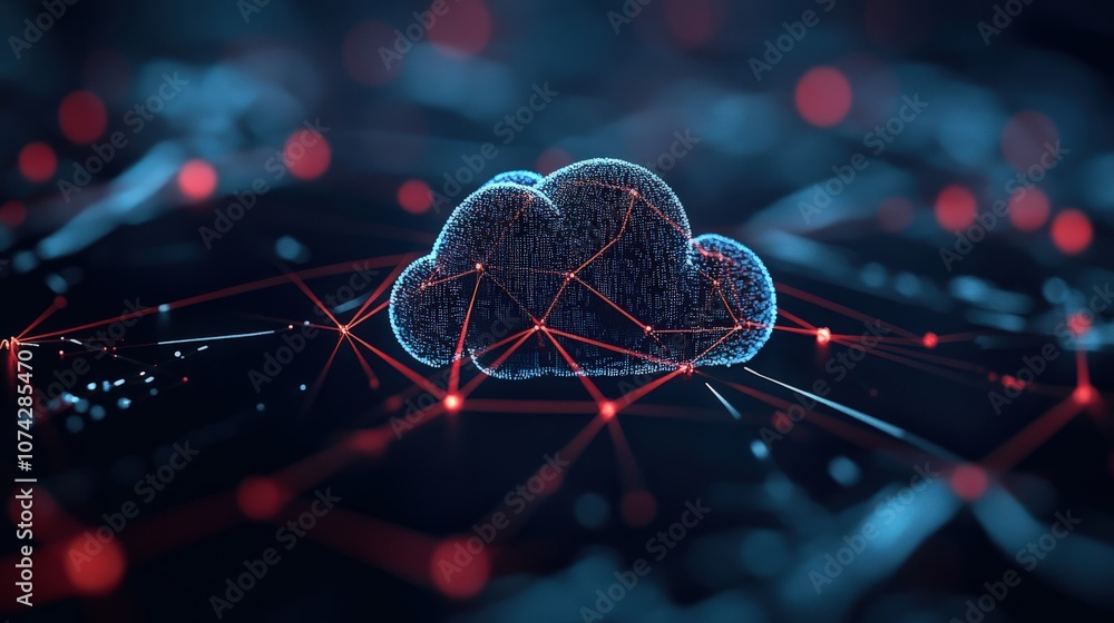 Poster Futuristic Digital Cloud With Connected Lines and Nodes, Representing Data Exchange and Cloud Computing Technology in a Visualized Network Environment