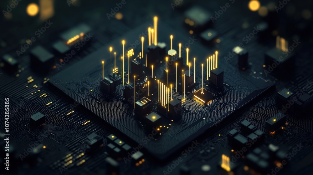 Poster Abstract Digital Circuit Board with Luminous Elements Representing Data Flow and Technological Advancement in a Futuristic Computing Environment