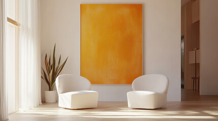 Scandinavian Loft Living Room with Orange Mock-Up Frame