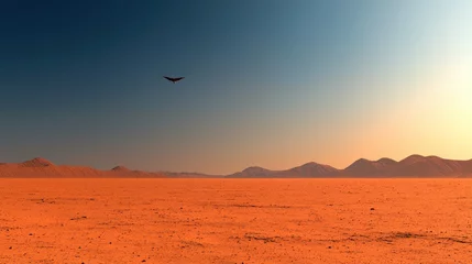 Fototapeten Martian Landscape with Eagle Silhouette and Distant Mountains © Narongsag