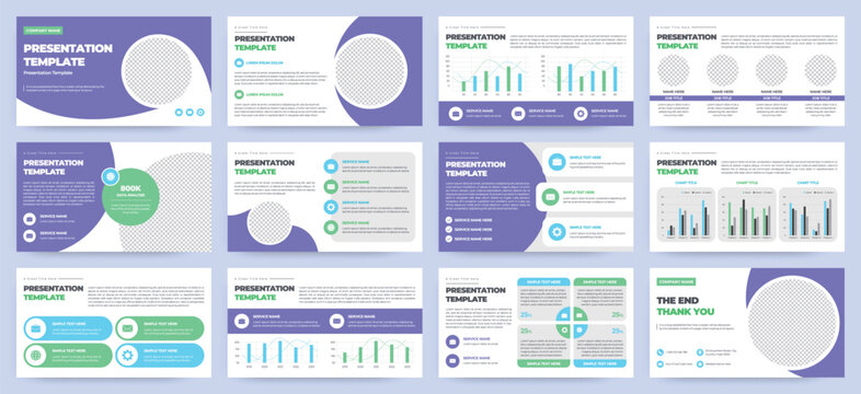 Modern Purple and Green Startup Pitch Deck and Campaign Deck Presentation Template with Infographics. Creative educational presentation template with infographic slides and minimal pastel design.