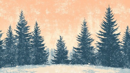 Obraz premium Retro coloring page of a coniferous forest blanketed in fresh snow