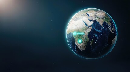 Fototapeta premium Earth globe with highlighted connections, dark background, digital representation