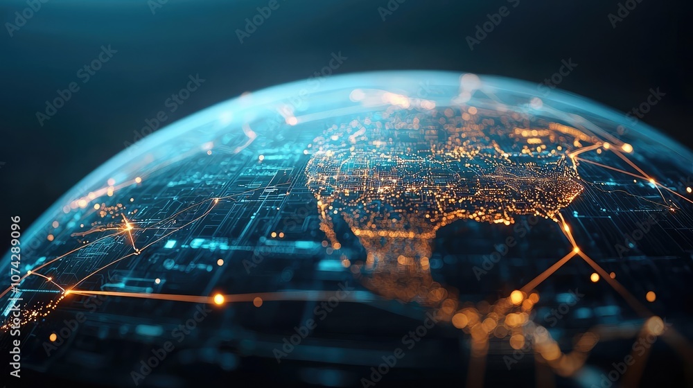 Poster Digital globe with glowing connections representing global networking.