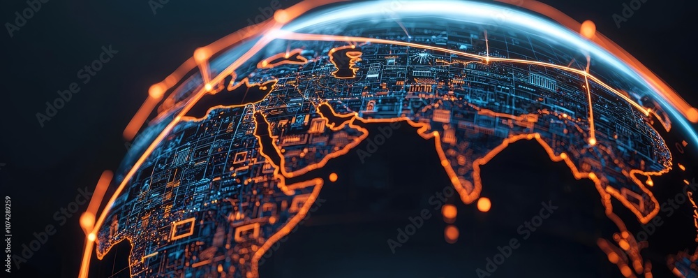 Poster Abstract globe with glowing connections representing global data and communication.