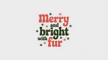 Festive Greeting with Paw Prints and "Merry and Bright with Fur" Text