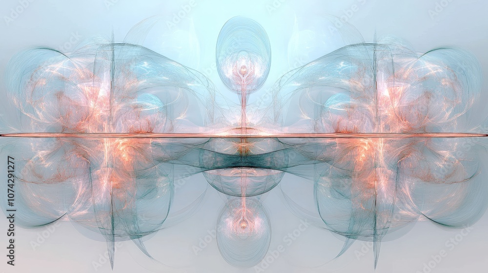 Poster abstract fractal art design with soft colors and symmetrical patterns
