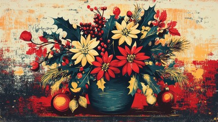 Retro illustration of a festive holiday arrangement