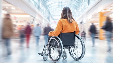Obraz premium Person in wheelchair navigating a busy urban space.